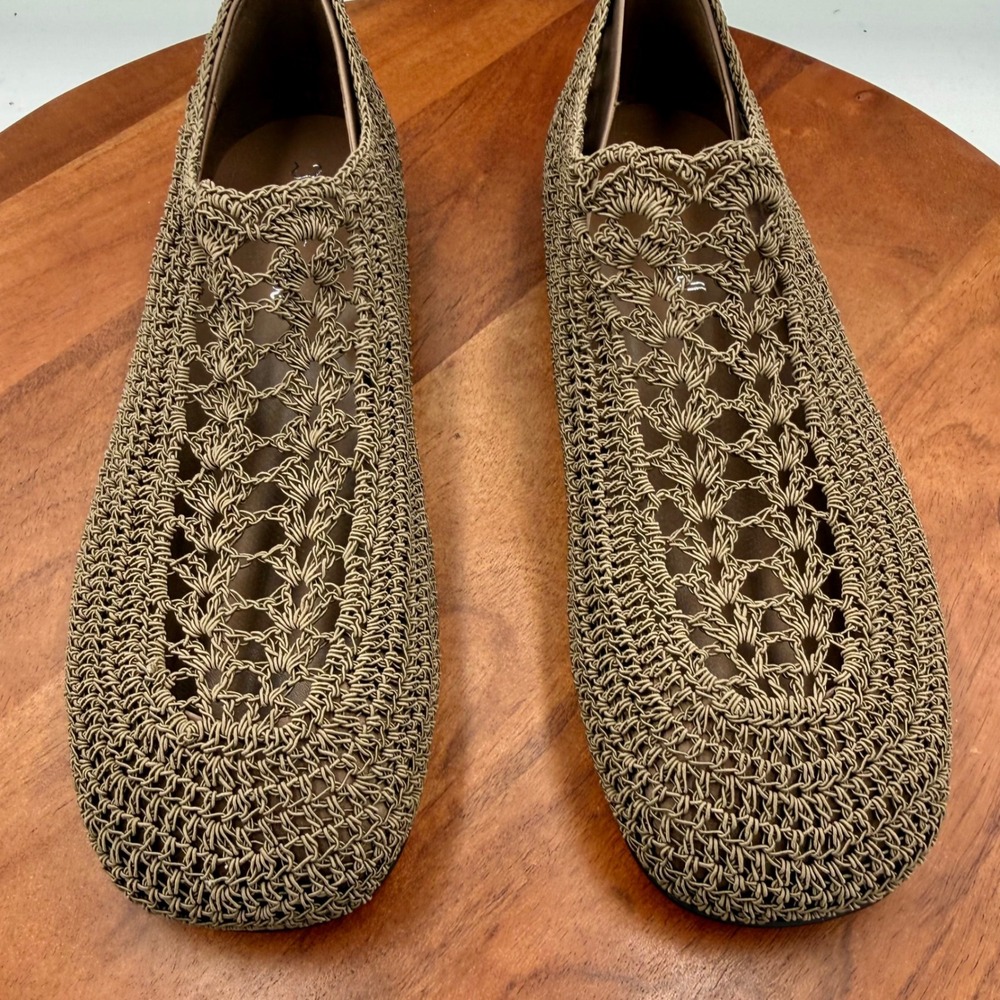 Jeffrey Campbell Figure Eight Crochet Flats Natural Brown Slip On Boho Womens 10
